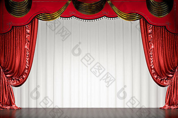 剧院阶段红色的窗帘剪裁路径空间复制插图