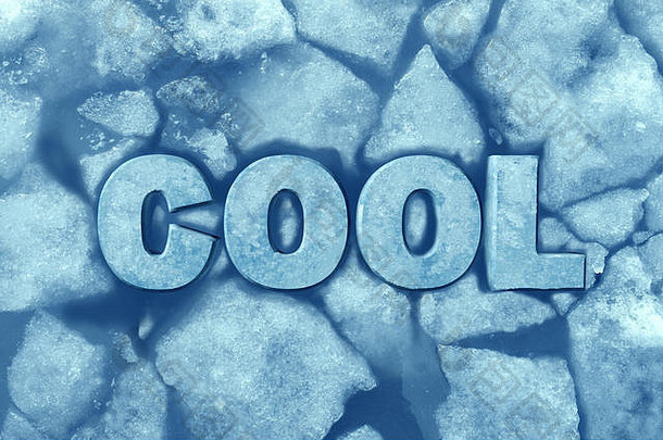 冷冰符号作为文本，在冰冻的冰水中作为制冷和空调舒适符号，带有3D插图元素。