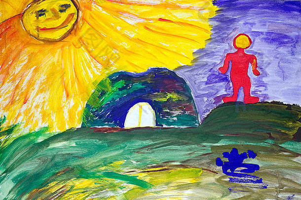 火星生活儿童水彩艺术插画