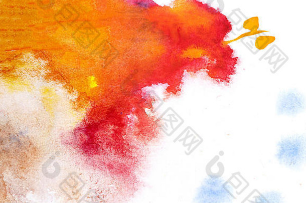 摘要背景红色的橙色蓝色的水彩油漆画湿纸流水彩纸元素设计教程
