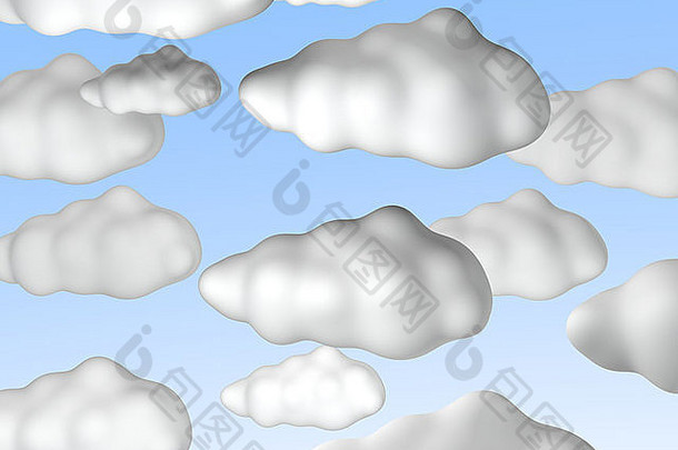 蓝天白云。3d渲染插图。