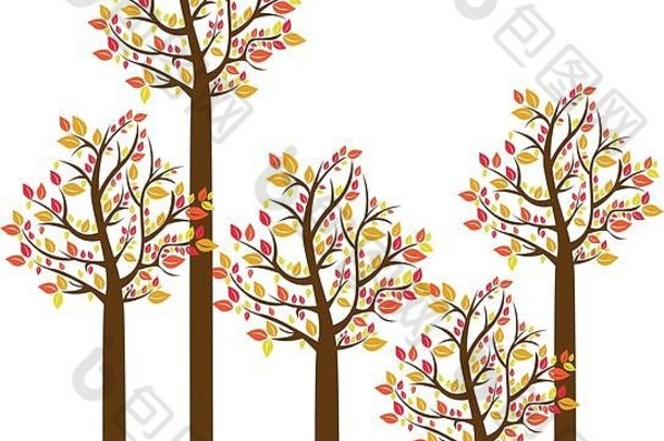 色彩斑斓的秋天树集集合