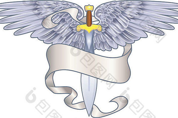 长翅膀的剑纹章学的元素长翅膀的剑横幅纹章学的设计元素
