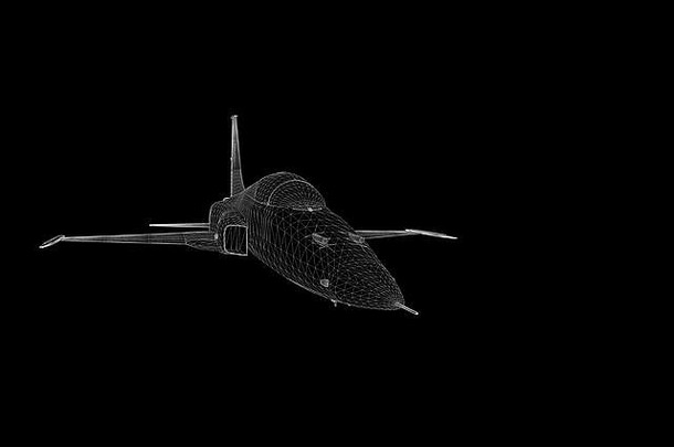 全息线框式飞机。漂亮的3D渲染