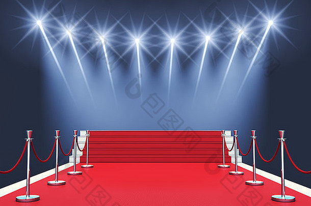 带聚光灯的红地毯活动、颁奖典礼、电影首映式
