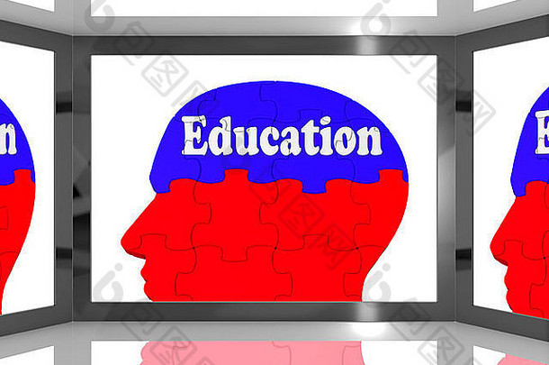 屏幕上的大脑教育展示了人类的学习和教学