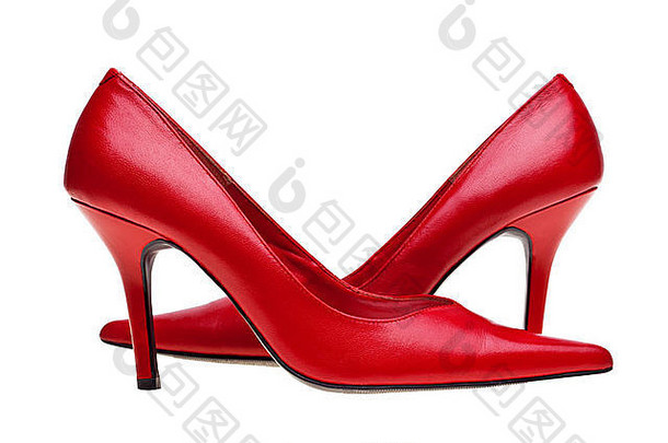 照片女士们红色的高非常鞋子孤立的白色背景