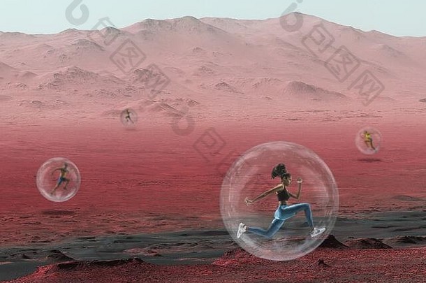 想象一下人生活3关闭景观被遗弃的地球美生活3专业跑步者保护氧气室泡沫探索生活空间