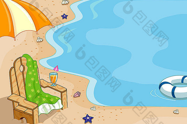 背景插图展示了放置在岸边的沙滩椅