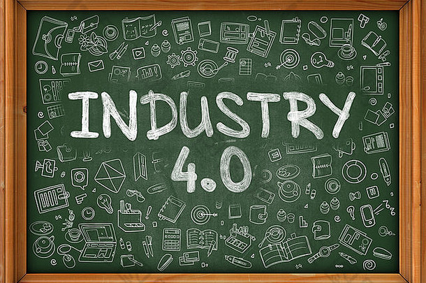 工业4.0-手绘绿色黑板。