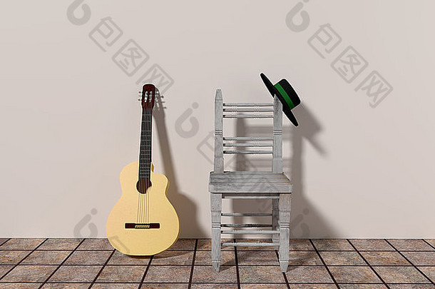 设计传统的西班牙语吉他他椅子