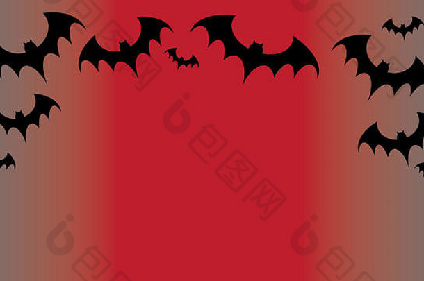 飞行黑色的蝙蝠轮廓红色的背景可怕的万圣节概念