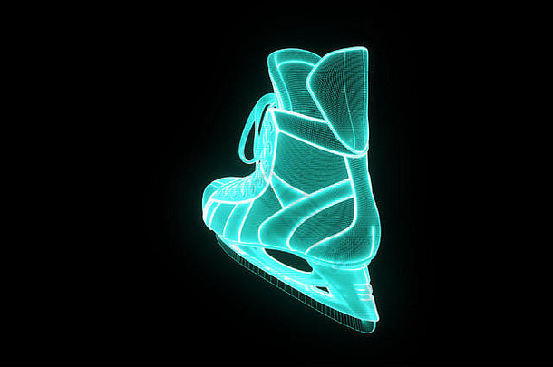 全息线框风格的溜冰鞋。漂亮的3D渲染