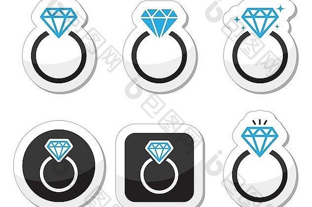 婚礼，钻石订婚戒指图标