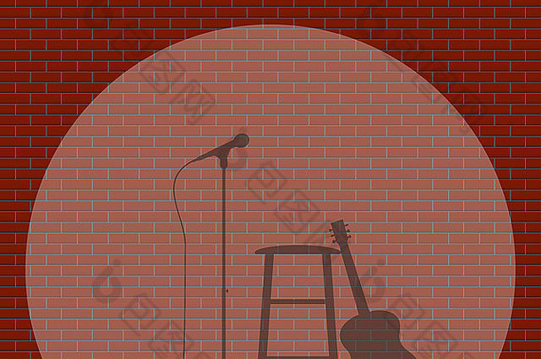 砖<strong>墙</strong>关注的焦点吉他凳子麦克风背景