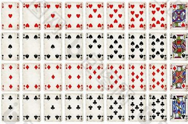 全套白色背景上隔离的复古扑克牌-高品质。
