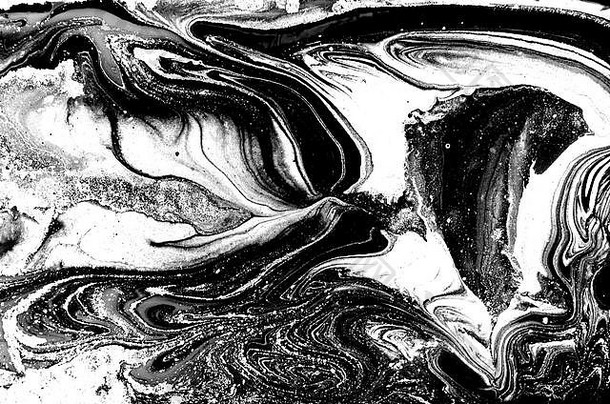 大理石抽象艺术品纹理。黑白波浪图案。