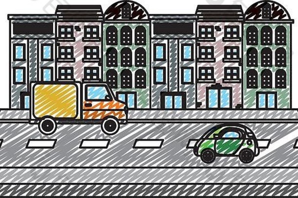 在街上用城市卡车涂鸦城市建筑