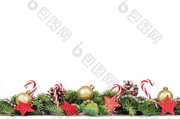 圣诞节边境树分支机构金球糖果装饰