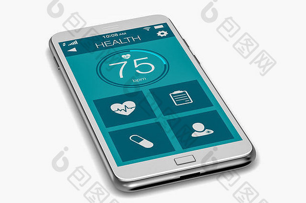 智能手机医疗应用程序白色背景渲染