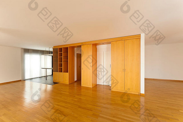 漂亮的公寓，室内有硬木地板，开放空间