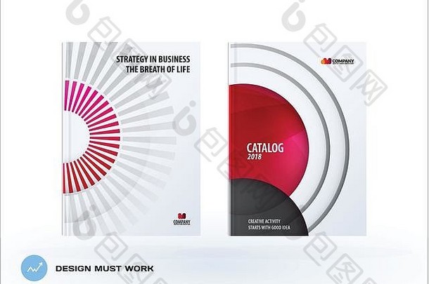 创意设计红色商业宣传册套装、抽象水平封面布局、传单