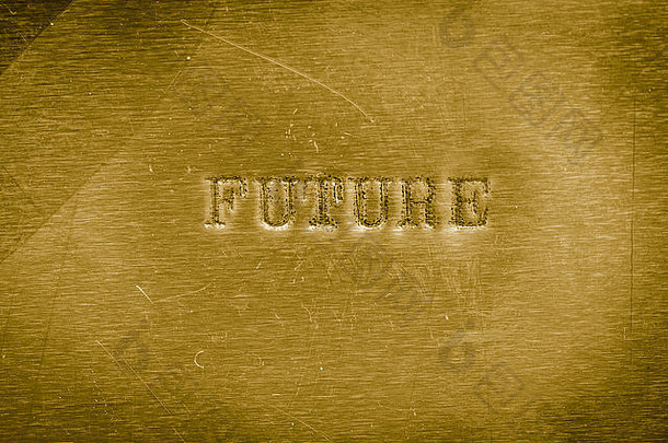 word future印刷在金色金属背景纹理上