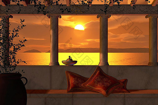 罗马露台上的日落景色