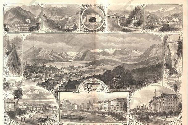 卢塞恩及其邻近地区：哥达隧道。瑞士1885 ILN整版