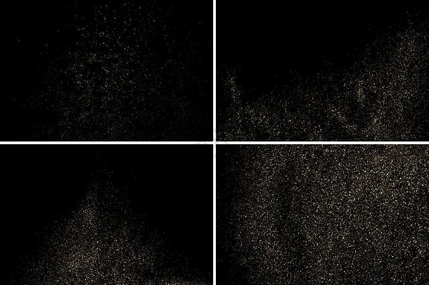 黄金闪闪发光的纹理孤立的黑色的琥珀色的粒子颜色庆祝背景金爆炸五彩纸屑集设计元素数字基因