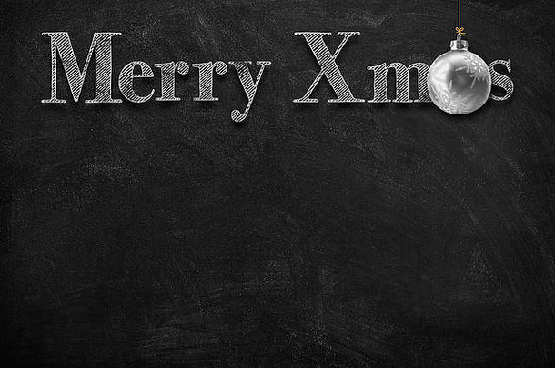 银球装饰黑板上圣诞快乐的3d插图渲染