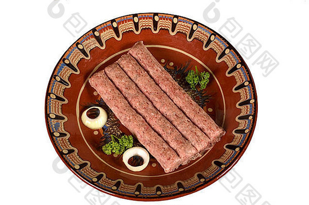 烤羊肉串切碎的意思是切碎的肉生肉传统的盘子食物肉食烹饪行业和对你有害的肉块