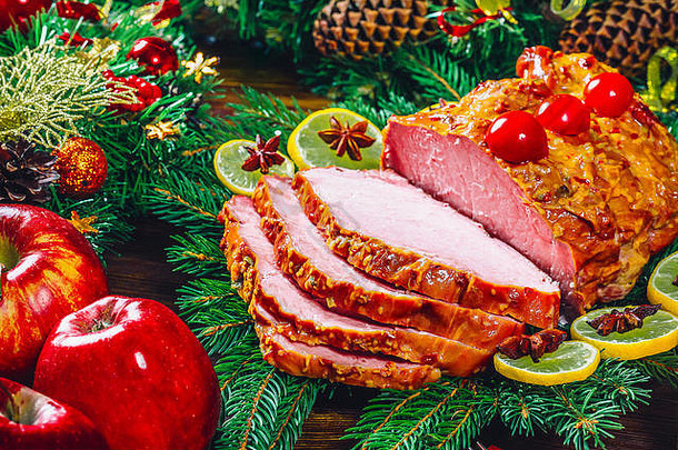 圣诞节表格晚餐时间烤肉蜡烛一年装饰背景感恩节一天概念家庭假期美丽的