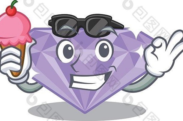 冰奶油紫罗兰色的钻石孤立的字符