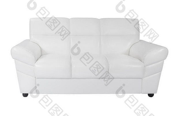 三座舒适的白色真皮沙发，独立于白色背景