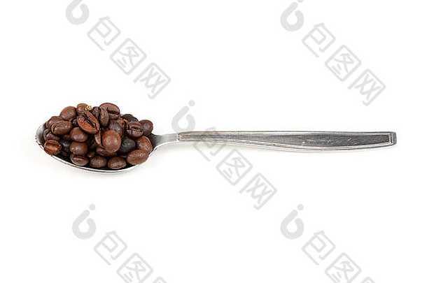 勺子咖啡豆子孤立的白色背景