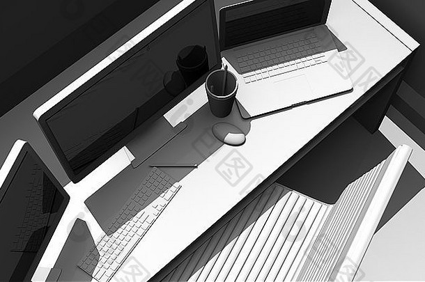 设计师工作站桌子上大显示移动PC无线鼠标