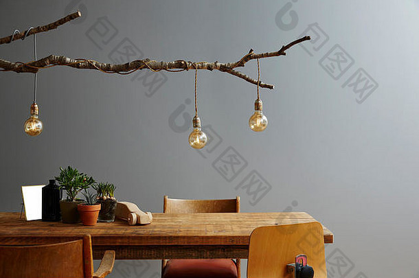 现代室内木家具设计灯分支灯泡