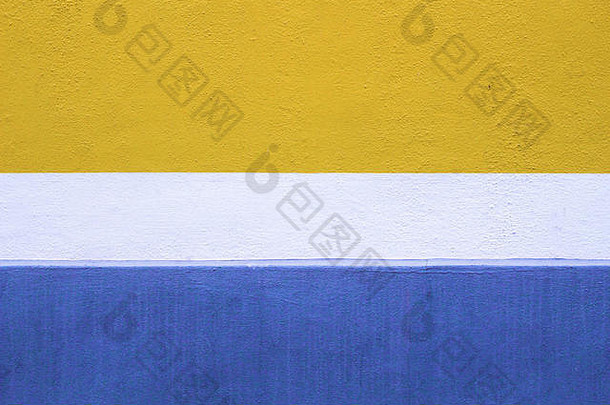 新绘制的蓝色、白色和黄色墙壁背景