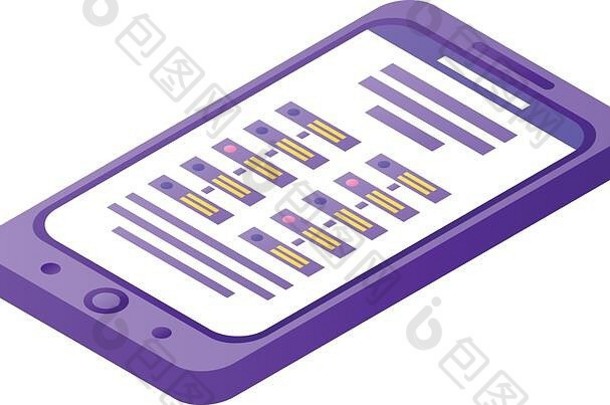 紫色智能手机图标，等距样式