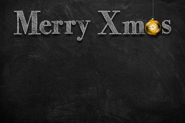 金球装饰黑板上圣诞快乐的三维插图渲染