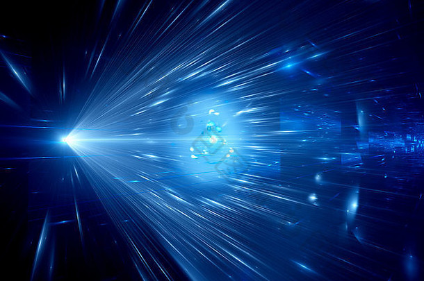 太空中的蓝光，未来概念，计算机生成的抽象背景
