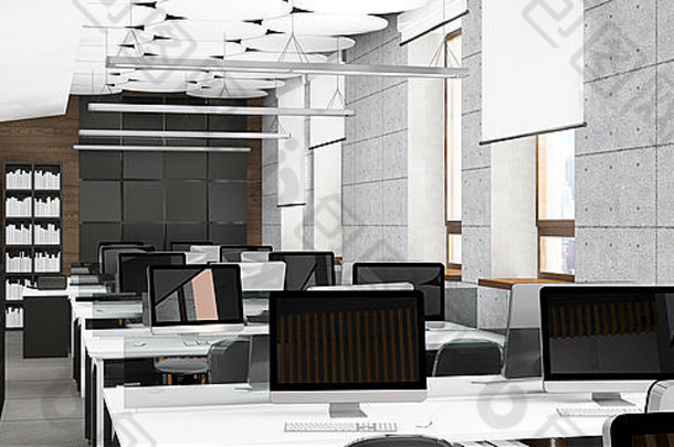 空现代办公室室内工作的地方可视化
