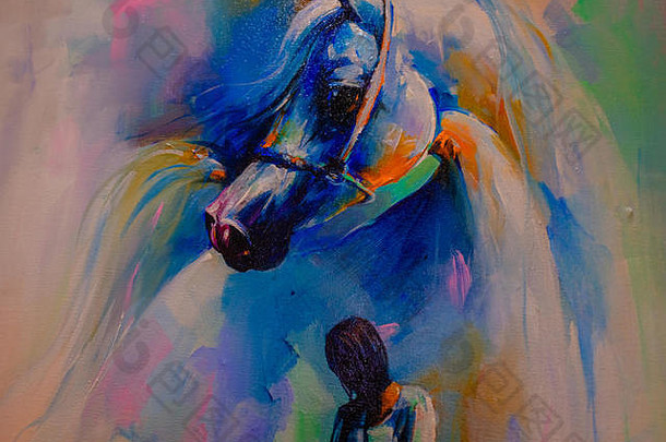 创意艺术品-丙烯酸帆布画的妇女和马