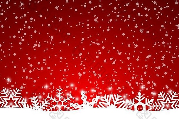 带有雪花和灯光的圣诞红色背景