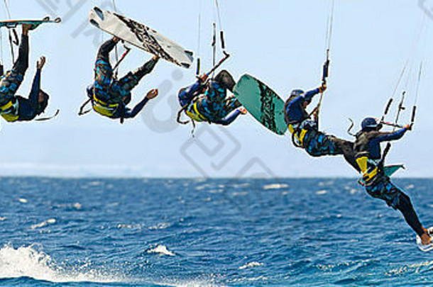 顺序图像视图显示运动风筝冲浪者空气度假胜地埃拉特以色列