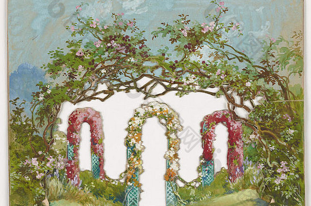 古董花园元素图形插图古董艺术戏剧设计经典说明花树灌木植物