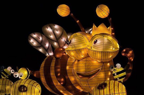 数量蜜蜂灯笼包括大基斯晚上曼彻斯特英格兰12月