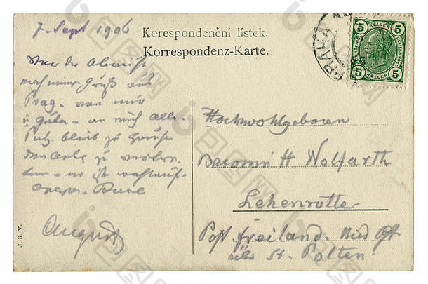 回来历史czech-austrian明信片特比夫信绿色邮资邮票布拉格czechia邮戳取消奥地利