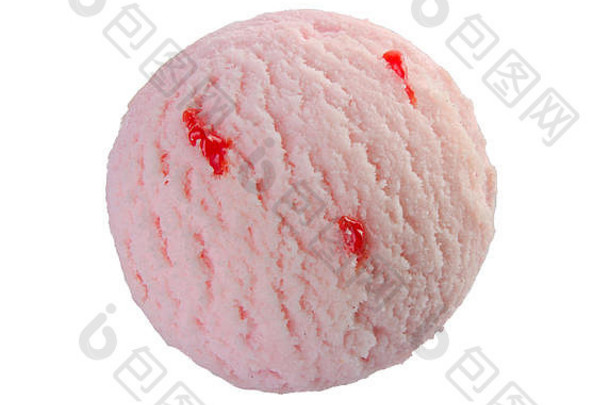 冰淇淋勺。草莓冰淇淋。